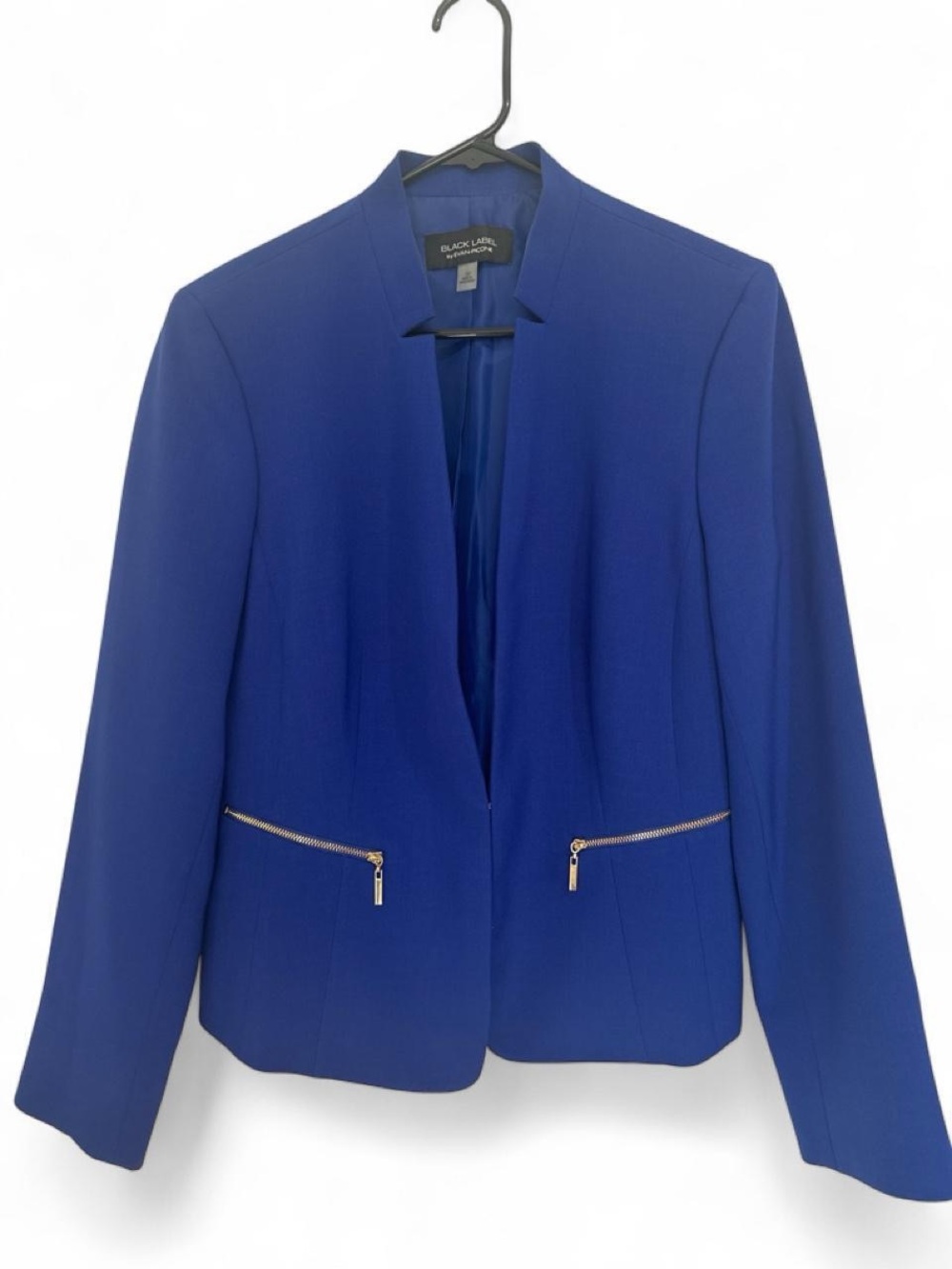 Evan Picone Cobalt Blue Collarless Blazer with Gold Zippers - Size 10